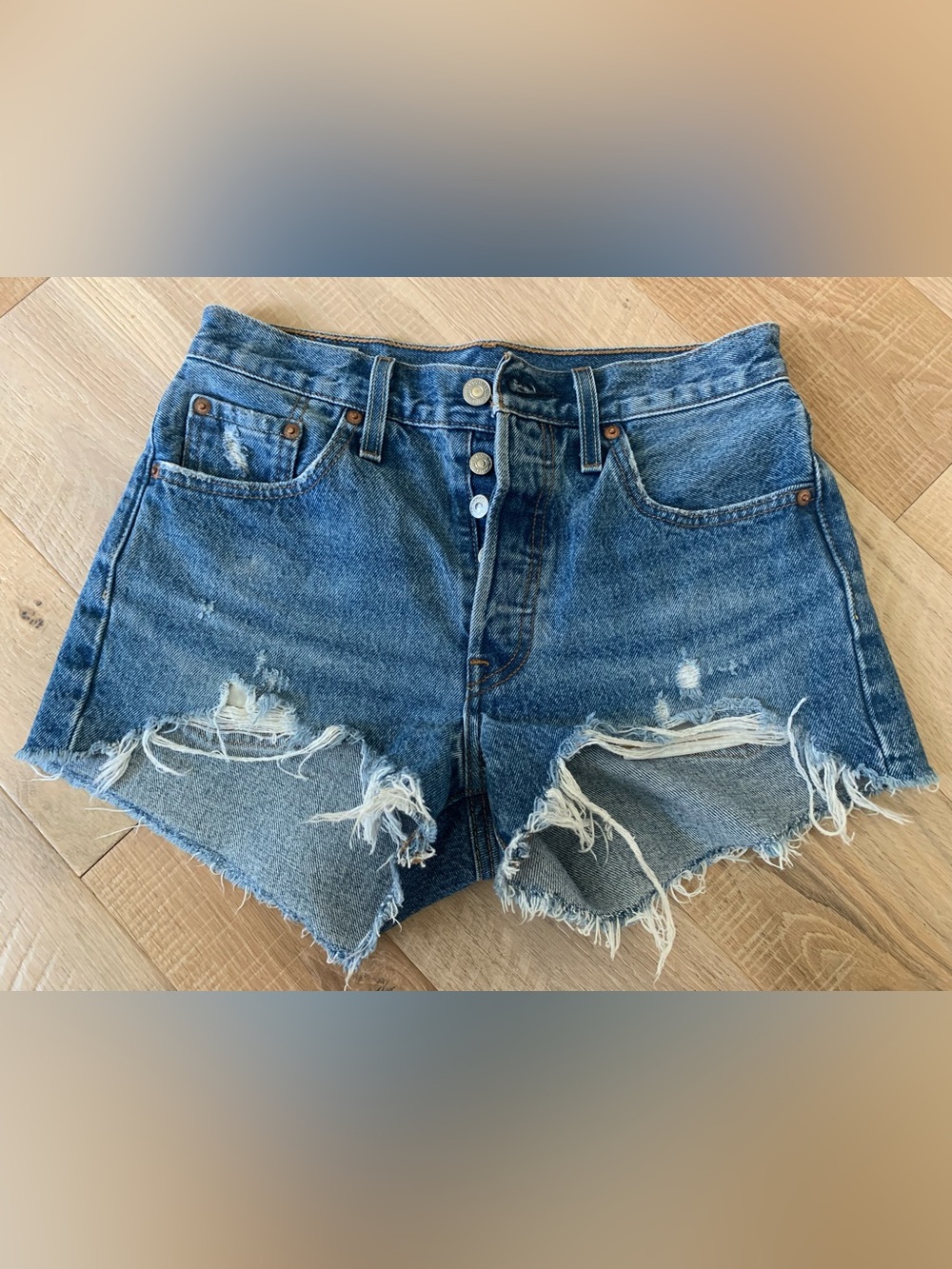 Levi's Blue Distressed Denim Cutoff Shorts